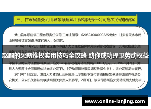 赵鹏的欠薪维权实用技巧全攻略 助你成功捍卫劳动权益